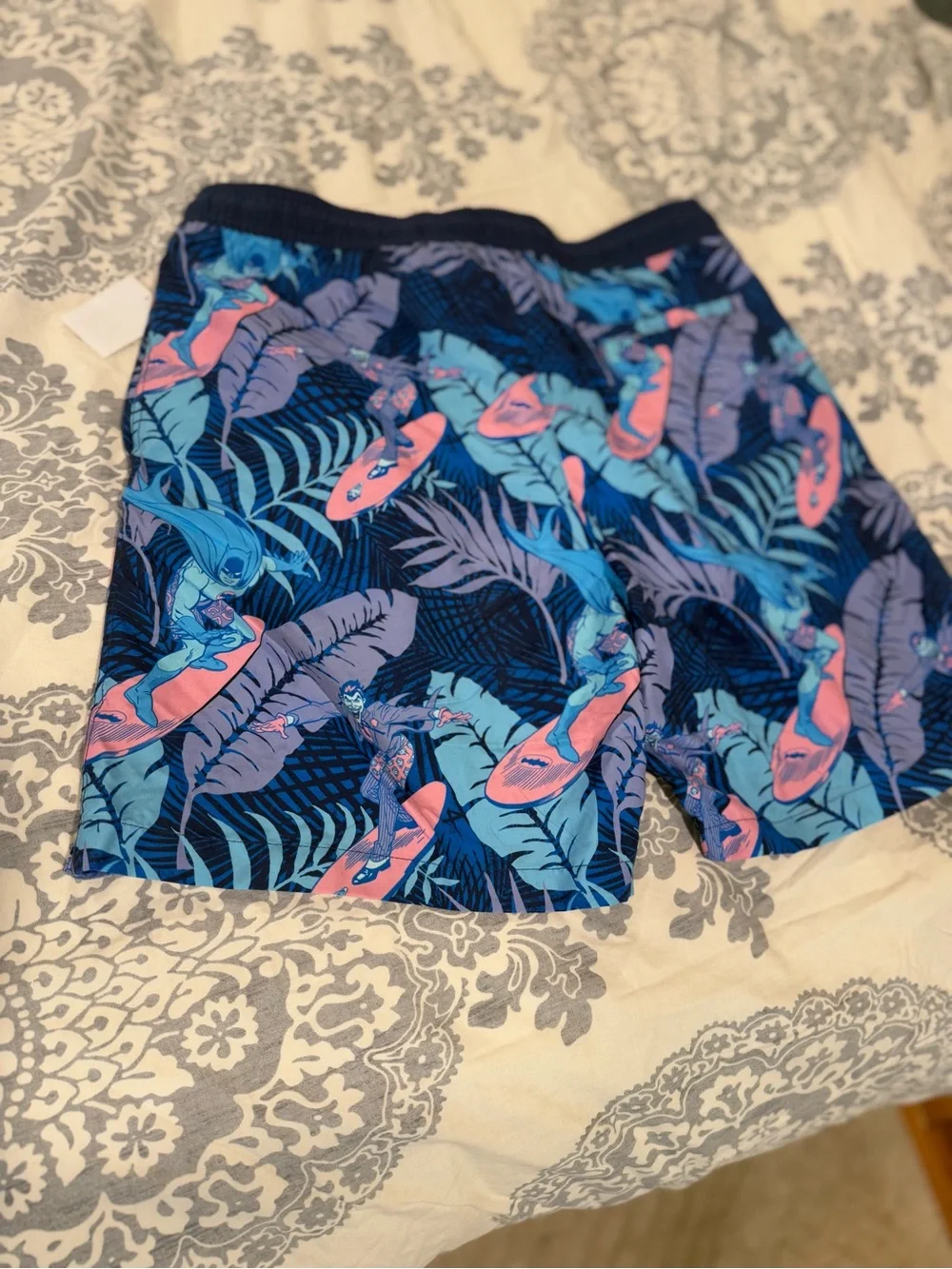 Tropical/Batman Print Swim Trunks - Blue with Pink Accents from Target